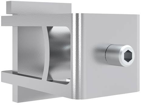 Eine Metallmontagehalterung mit einem zylindrischen Loch an einer Seite, für industrielle Zwecke konzipiert, mit einer eleganten und polierten Oberfläche.