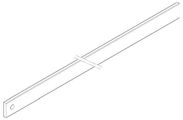 Eine einfache Linienzeichnung eines langen, schmalen rechteckigen Objekts mit einem kleinen Kreuz, das es ein Drittel von oben durchschneidet.