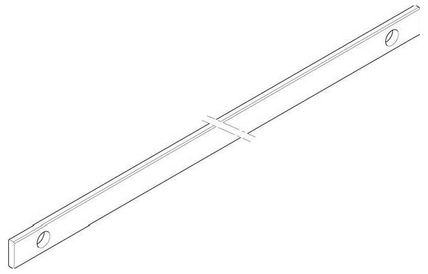 Eine einfache Linienzeichnung eines langen, rechteckigen Metallstabs mit einem Loch an jedem Ende und einer zentralen Verbindungsvorrichtung.