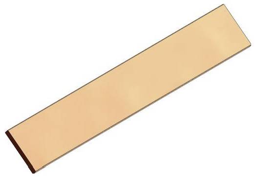Ein rechteckiger Balken mit einer glatten, kupferfarbenen Oberfläche.