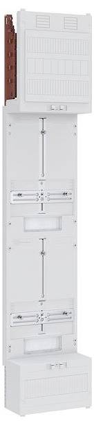 Ein hoher, schmaler Elektroschaltschrank mit mehreren Abschnitten, ausgestattet mit Schaltern und Komponenten zur Stromkreisverwaltung.