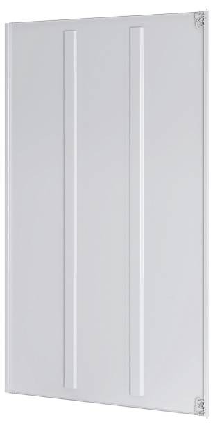 Ein vertikales silbernes Metallpaneel mit zwei parallelen geprägten Linien, leicht reflektierender Oberfläche und Schraubenlöchern an jeder Ecke zur Befestigung.