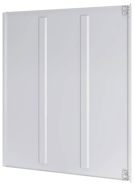 Ein schlichtes, weißes, flaches Panel mit zwei vertikalen Rillen und Scharnieren auf der rechten Seite, was darauf hindeutet, dass es als abnehmbarer oder faltbarer Deckel fungiert.