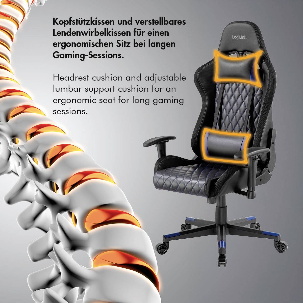 LogiLink EO0076 Gaming/Office-Stuhl Schwarz, Blau