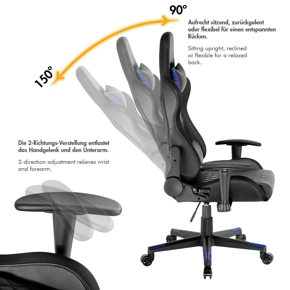 LogiLink EO0076 Gaming/Office-Stuhl Schwarz, Blau