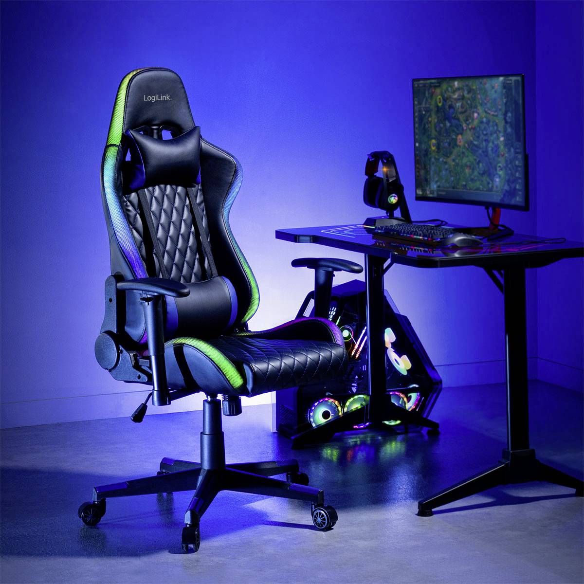 LogiLink EO0076 Gaming/Office-Stuhl Schwarz, Blau