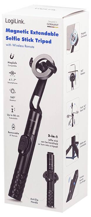 LogiLink BT0069 Selfie Stick Schwarz Bluetooth, integrierter Akku, Integriertes Stativ