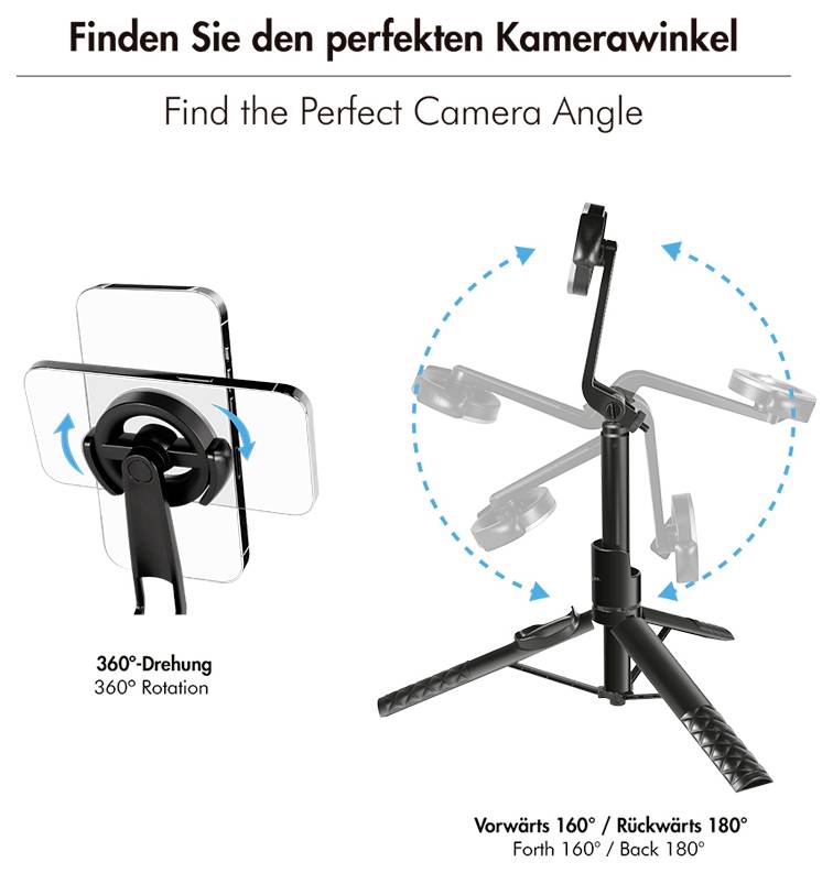 LogiLink BT0069 Selfie Stick Schwarz Bluetooth, integrierter Akku, Integriertes Stativ