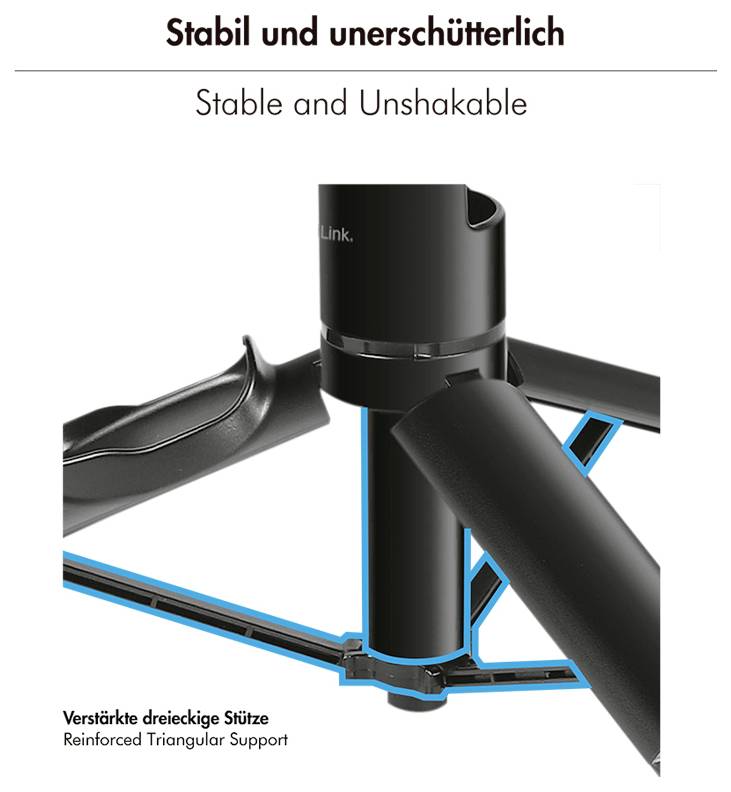 LogiLink BT0069 Selfie Stick Schwarz Bluetooth, integrierter Akku, Integriertes Stativ