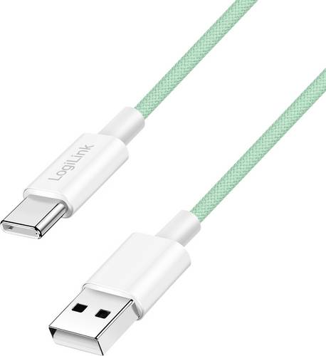 Logilink USB 2.0 Type-C cable, A/M to C/M, 480 Mbps, 60W, nylon, green, 1 m