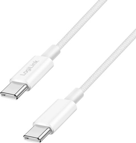 Logilink USB 2.0 Type-C cable, C/M to C/M, 480 Mbps, 60W, nylon, white, 1 m