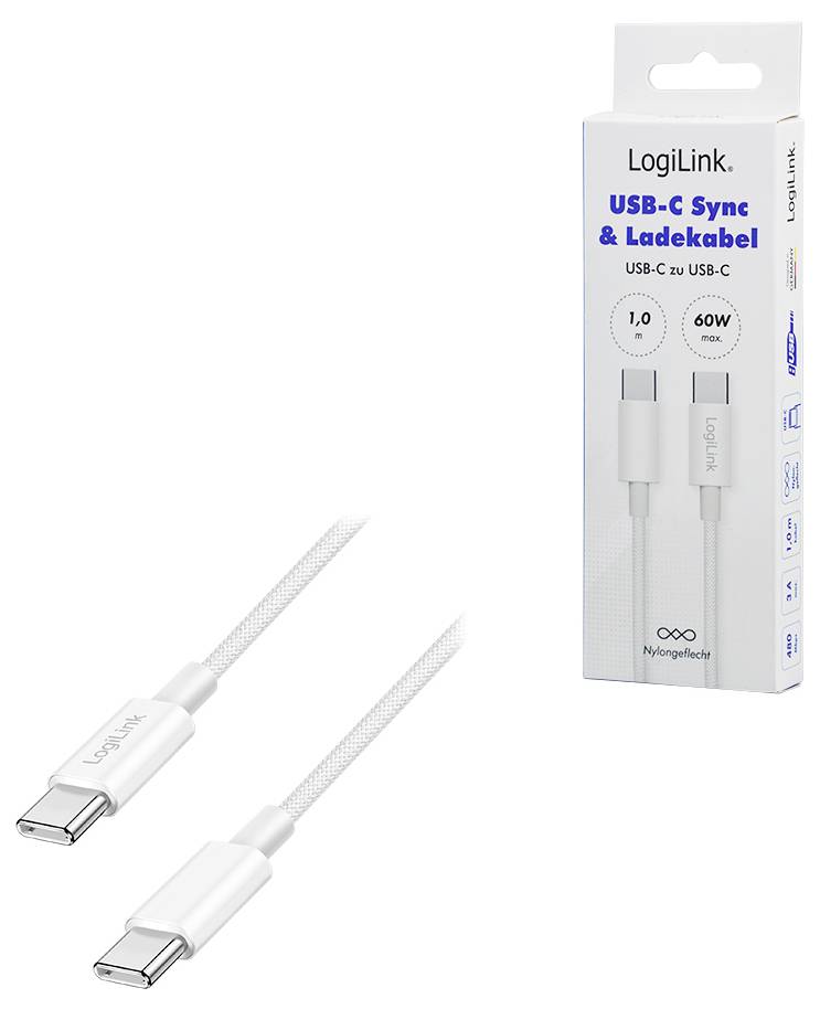 LogiLink USB-C Sync & Ladekabel, USB-C zu USB-C, 60W, 1,0m Länge