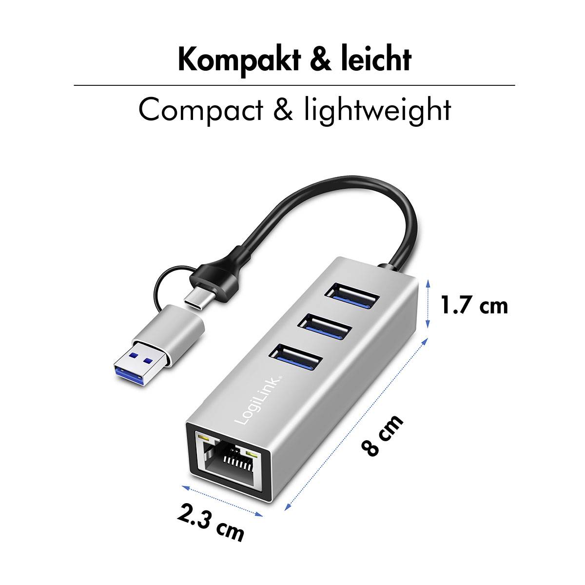 LogiLink UA0440 Netzwerkadapter/Hub 5 GBit/s USB-C® (USB 3.2 Gen 1)