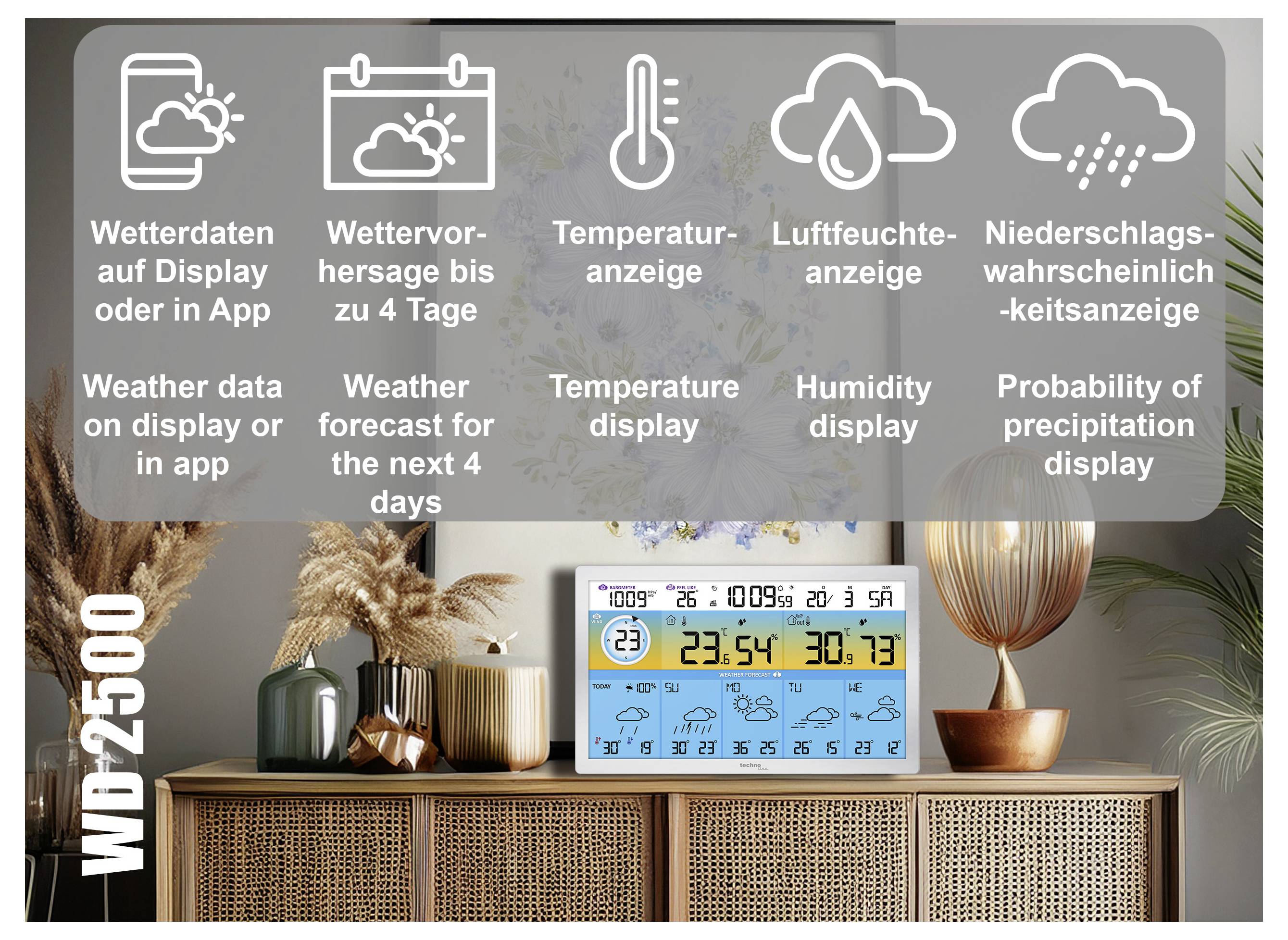 Techno Line WD2500 WD2500 Funk-Wetterstation Anzahl Sensoren max. 3