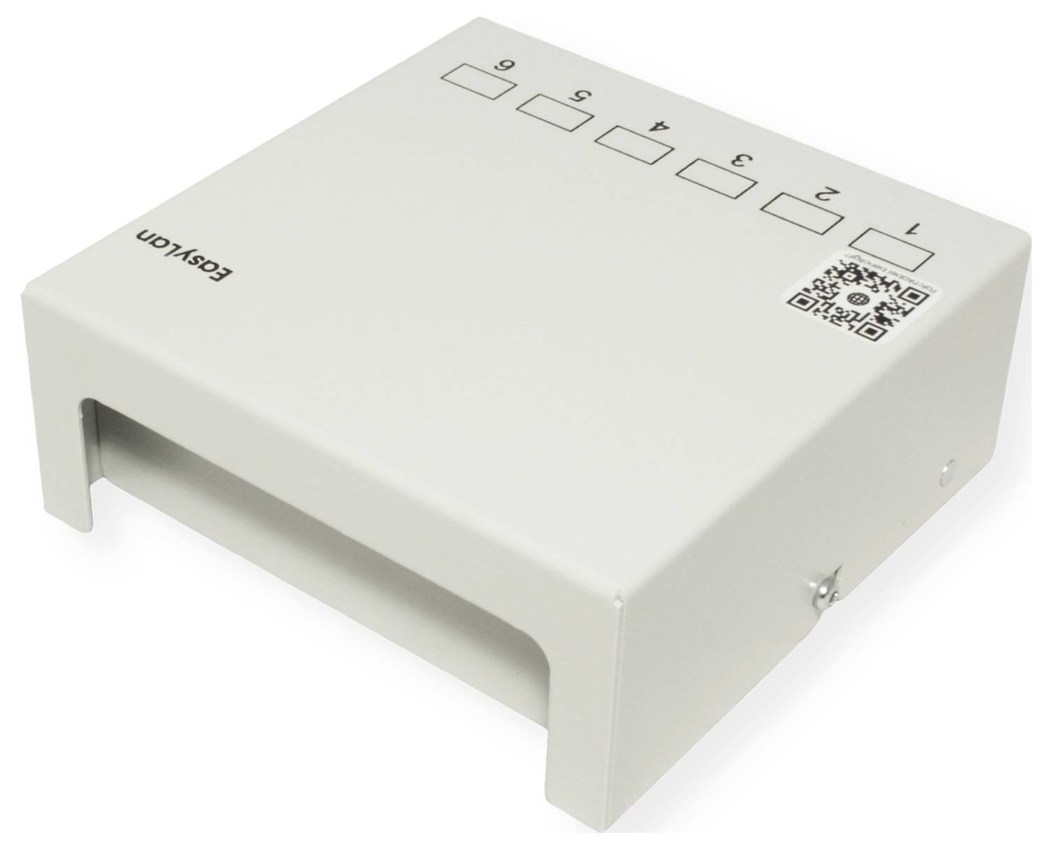 Rechteckiges weißes elektronisches Gerät mit der Aufschrift 