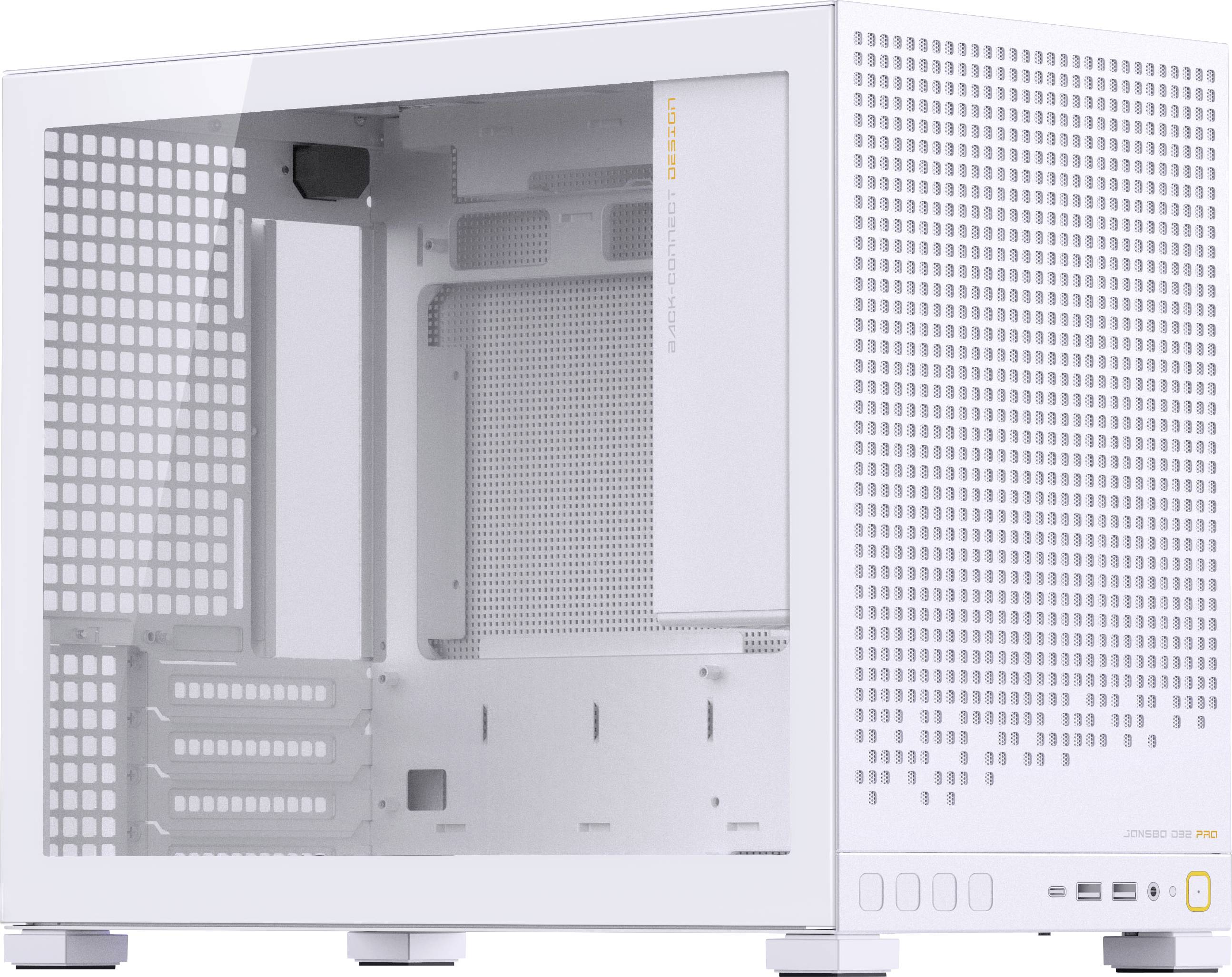 'Corsair Crystal Series 280X', ein kompaktes, weißes Micro-ATX-Computergehäuse mit transparenten Scheiben, vorderen USB-Anschlüssen und elegantem Design.