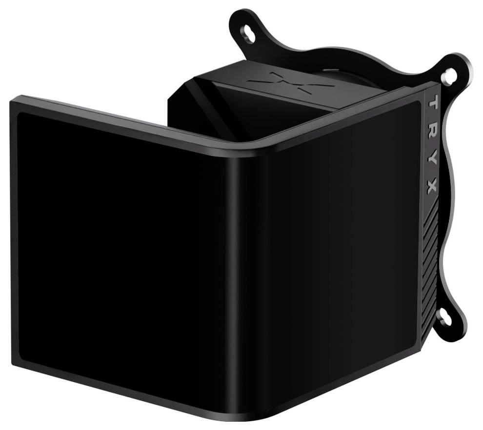 Eine schwarze TRYX Eckmontage mit einem modernen, kantenreichen Design.