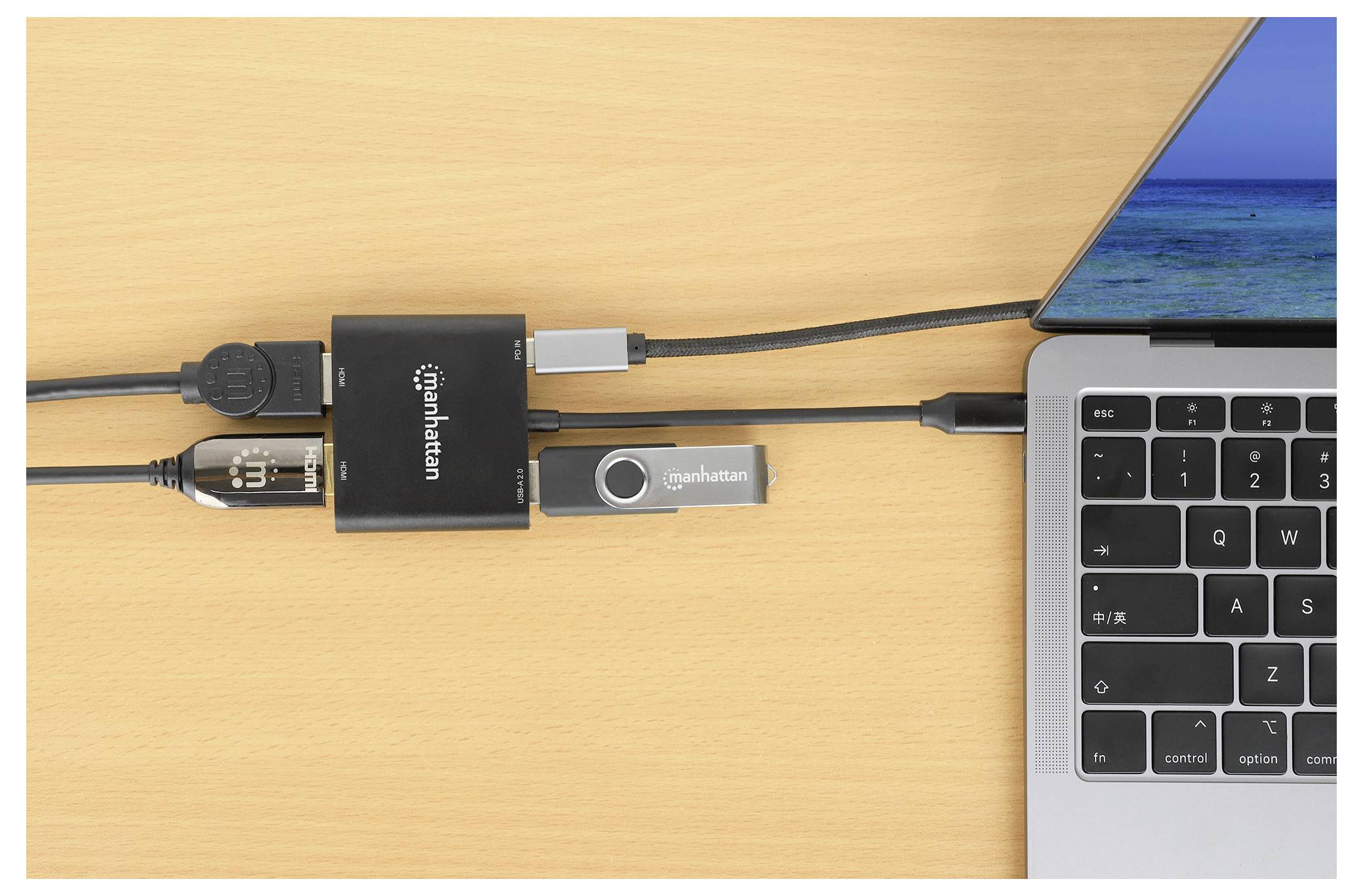 Manhattan USB 2.0 Adapter [1x USB-C® Stecker - 4x HDMI-Buchse, USB 2.0 Buchse A, USB-C® Buchse