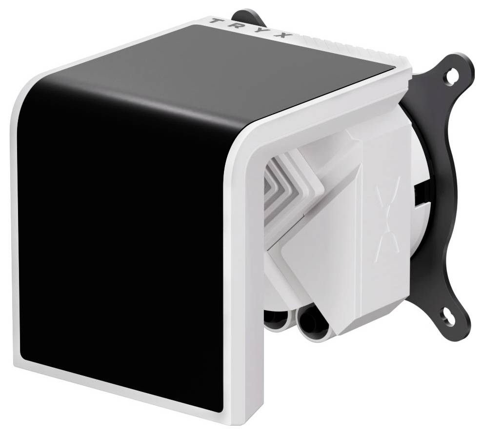 Ein kompaktes, schlankes elektronisches Gerät in Schwarz und Weiß mit modernem design, möglicherweise eine Kamera oder ein Sensor, mit einer markanten schwarzen Frontplatte.