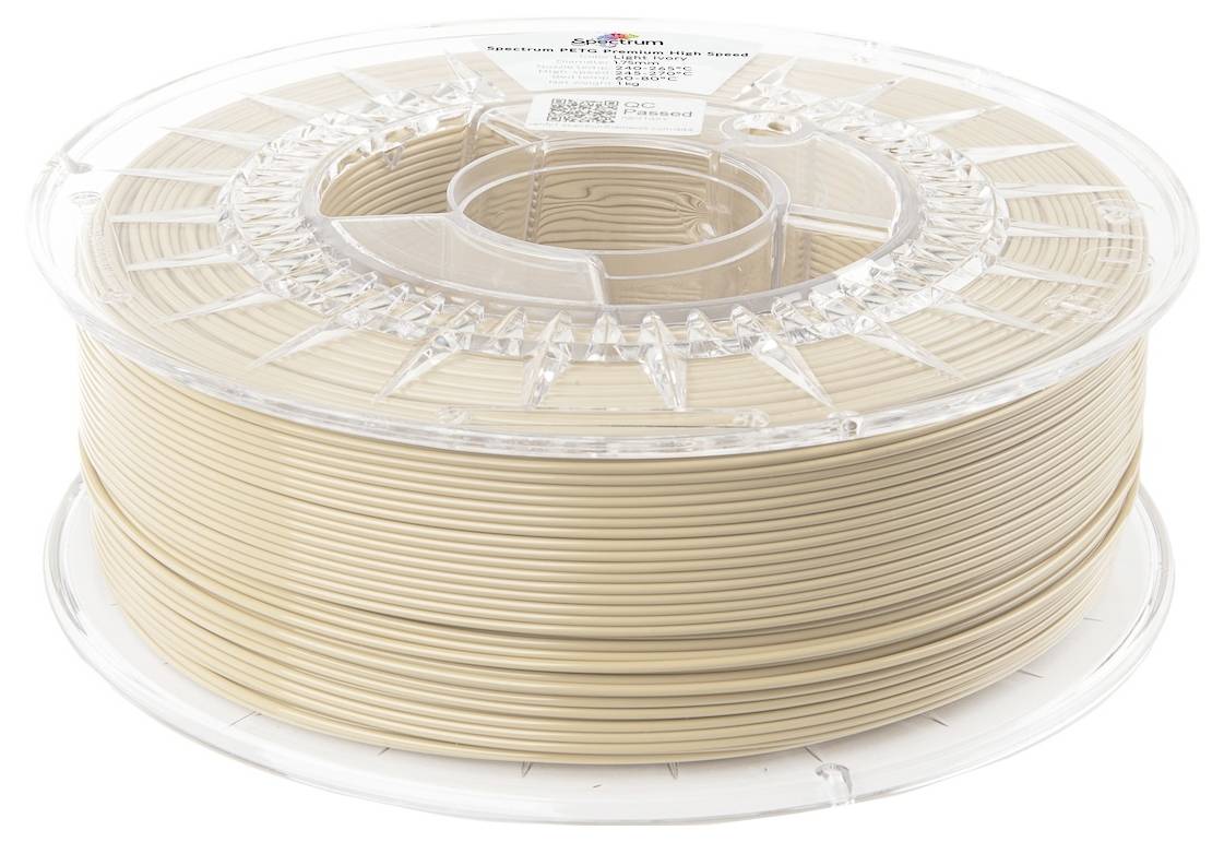 Eine Spule beigen 3D-Druckfilaments, ordentlich aufgewickelt. Wird für 3D-Drucker verwendet, um verschiedene Objekte und Teile zu erstellen.