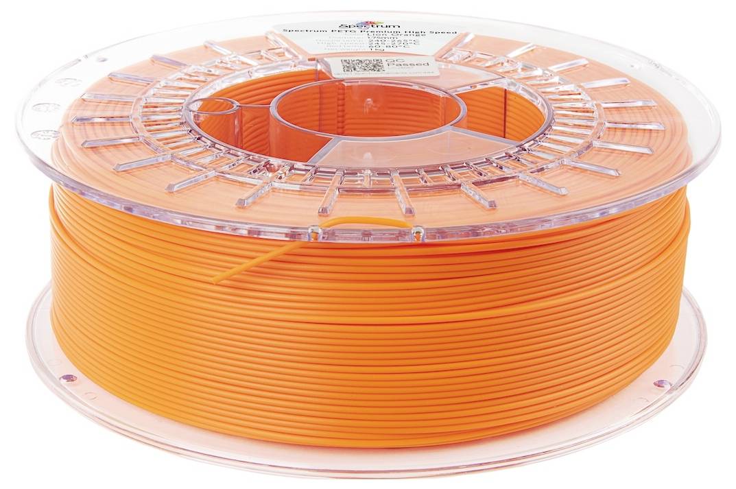 Eine Spule orange 3D-Druckerfilament, sauber aufgewickelt und deren lebendige Farbe sowie glatte Textur präsentierend, geeignet für verschiedene Druckprojekte.