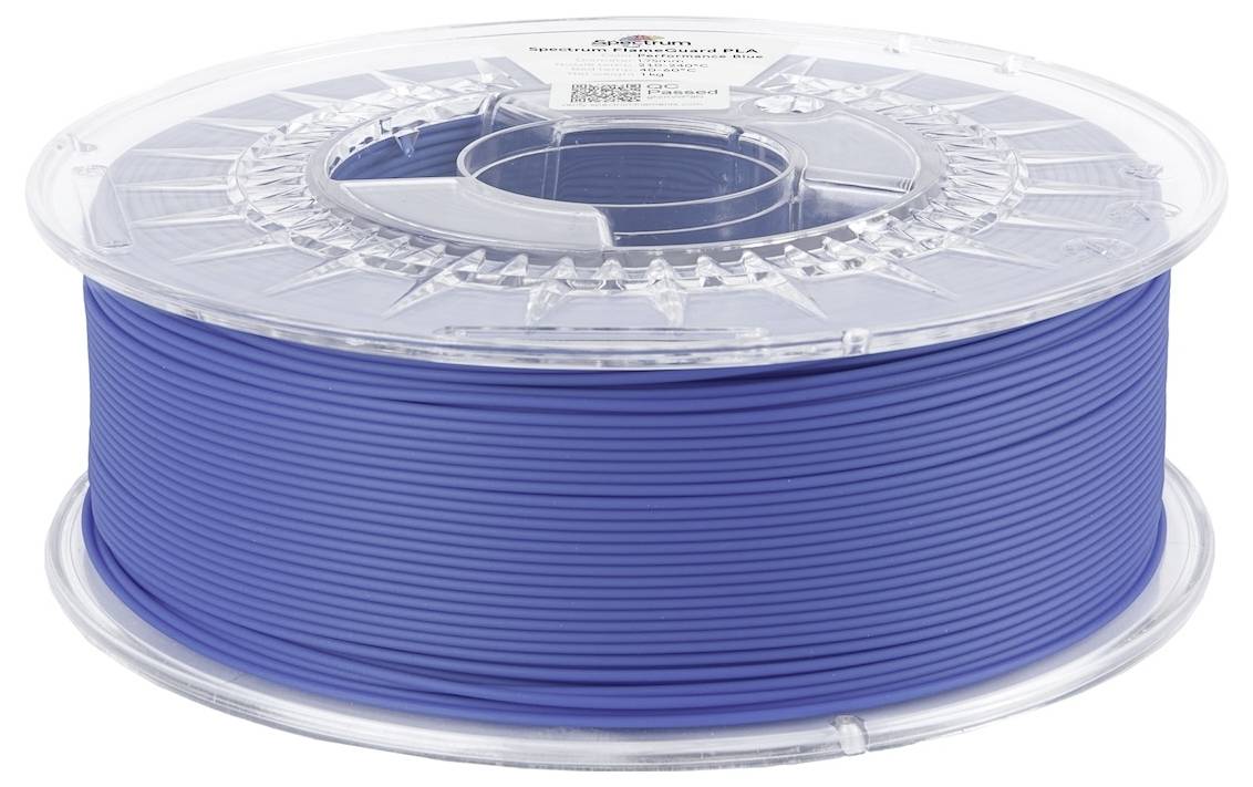 Eine klare Spule mit blauem 3D-Druckerfilament, ordentlich aufgewickelt.