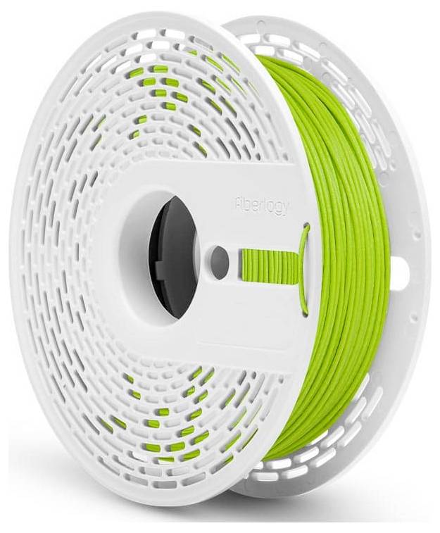Eine Spule hellgrünen 3D-Druckerfilaments auf einer weißen Rolle, auf der in der Mitte eine Markenbezeichnung zu sehen ist.
