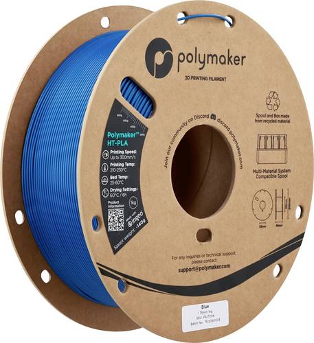 Polymaker PA17004 HT-PLA Filament PLA, HT-PLA Hochtemperaturbeständig, Highspeed Filament 1.75mm 1000g Blue, Blau 1St.