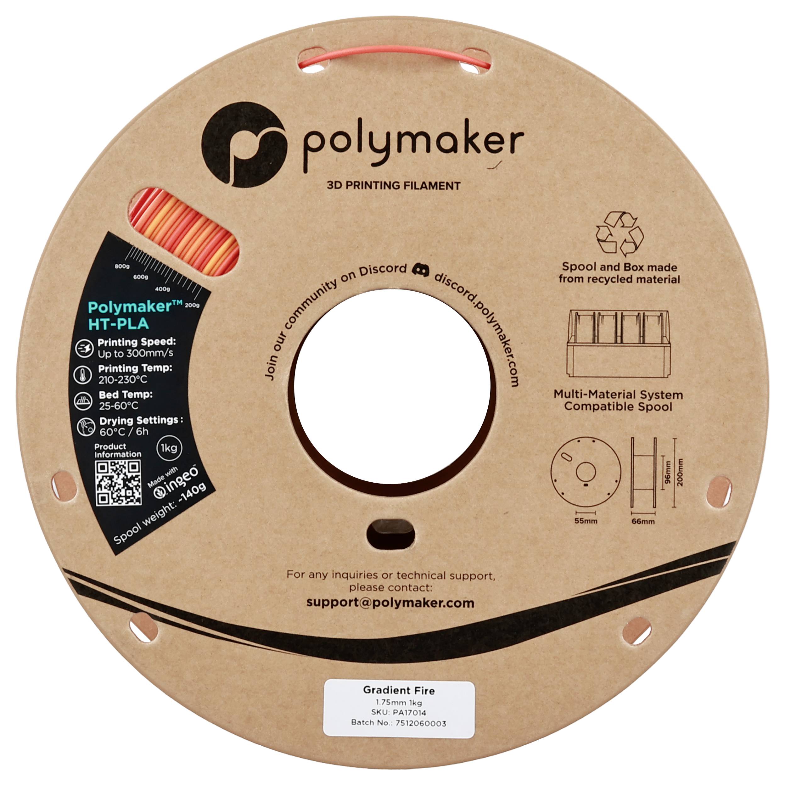 Polymaker PA17014 HT-PLA Filament PLA, HT-PLA Hochtemperaturbeständig, Highspeed Filament 1.75mm 1000g Gradient Fire 1St.