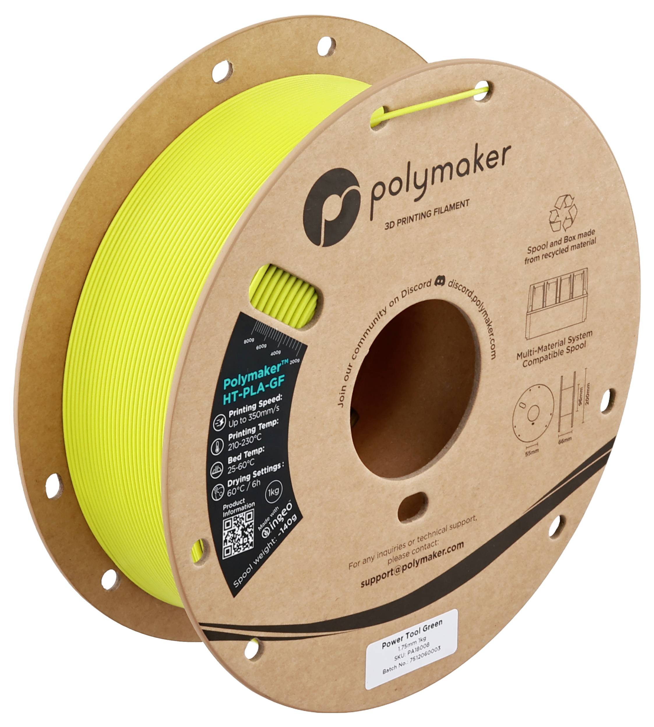 Eine Spule gelbes 3D-Druckfilament der Marke 