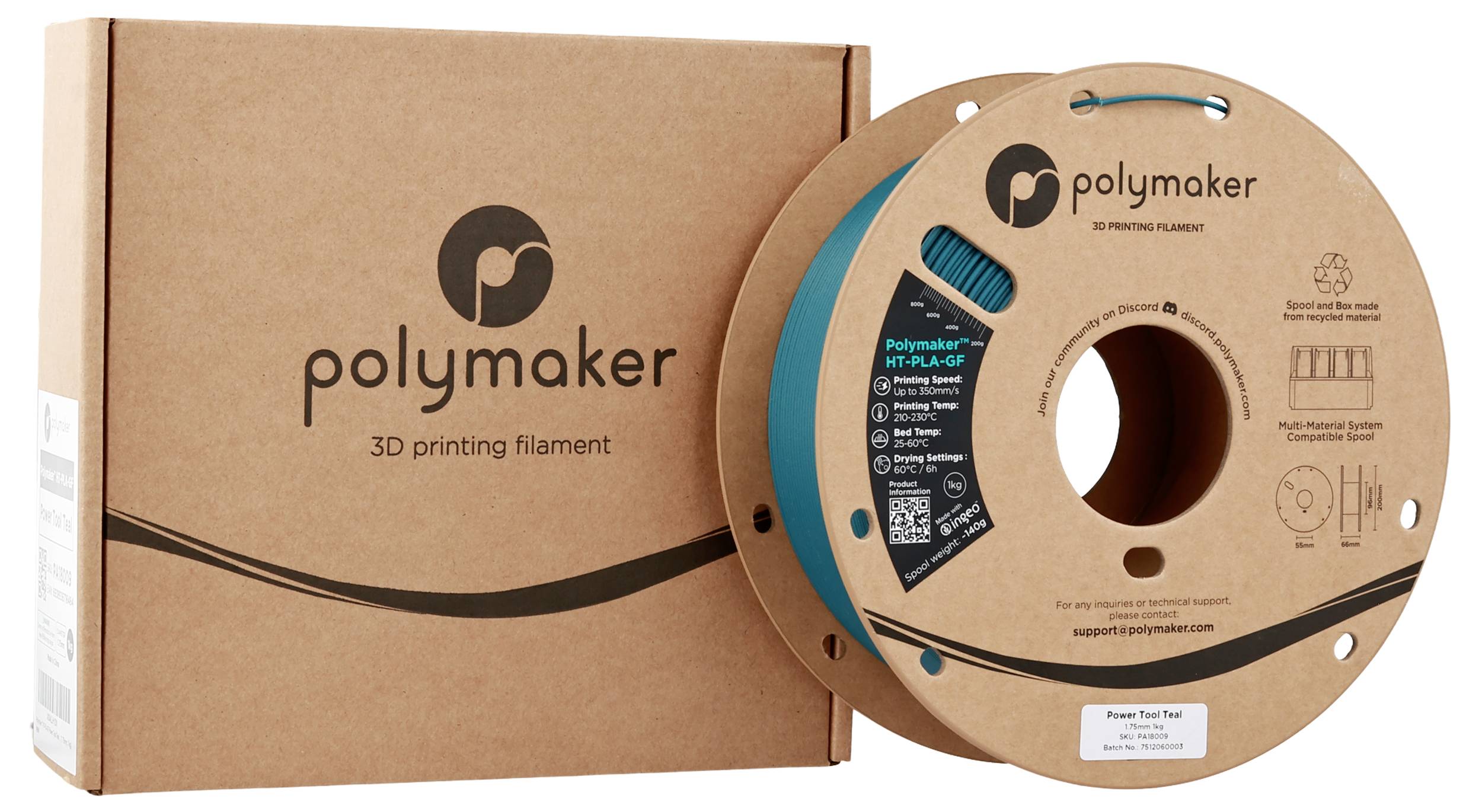 Eine Spule aus türkisfarbenem 3D-Druckfilament mit der Bezeichnung 