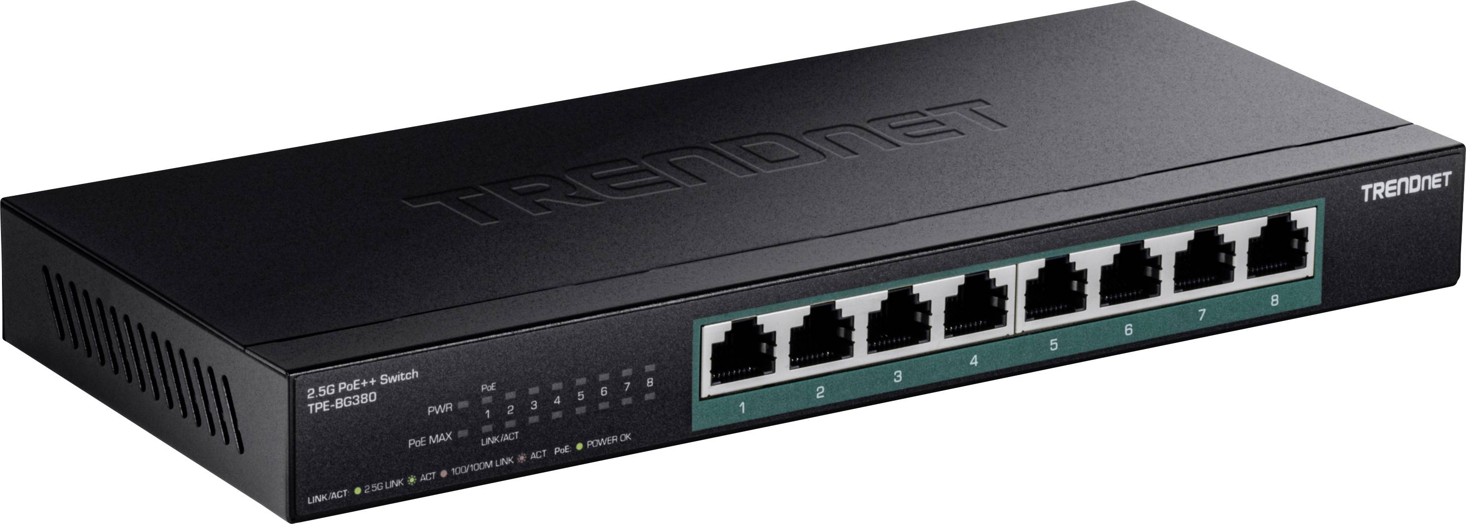 Netzwerk-Switch mit acht Ethernet-Ports, entwickelt zum Verbinden mehrerer Geräte in einem Netzwerk, gekennzeichnet mit dem Markennamen.