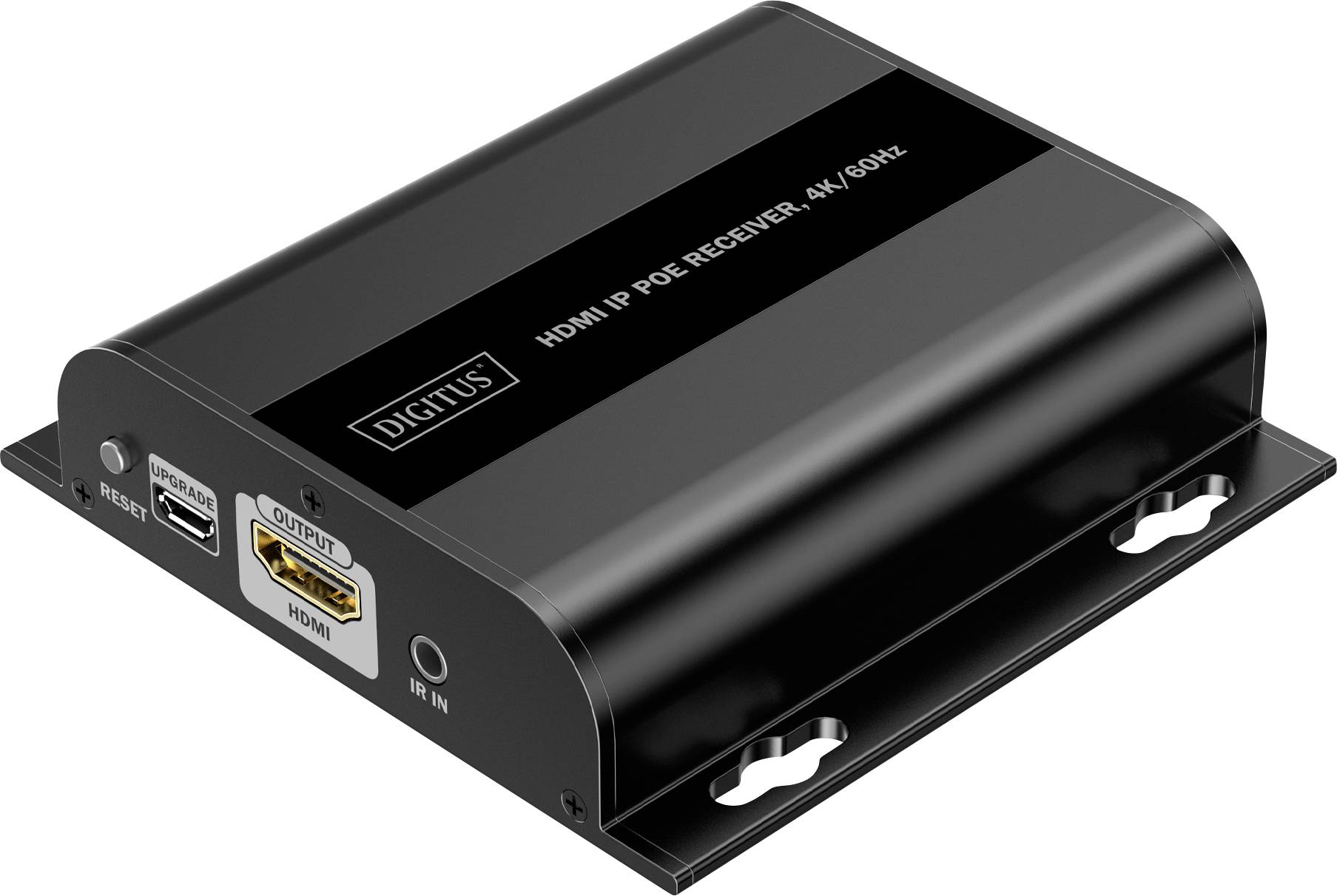 HDMI IP POE Empfänger mit 4K/60Hz Unterstützung, ausgestattet mit HDMI-Ausgang und Rücksetztaste, entwickelt für hochauflösende Videoübertragung.