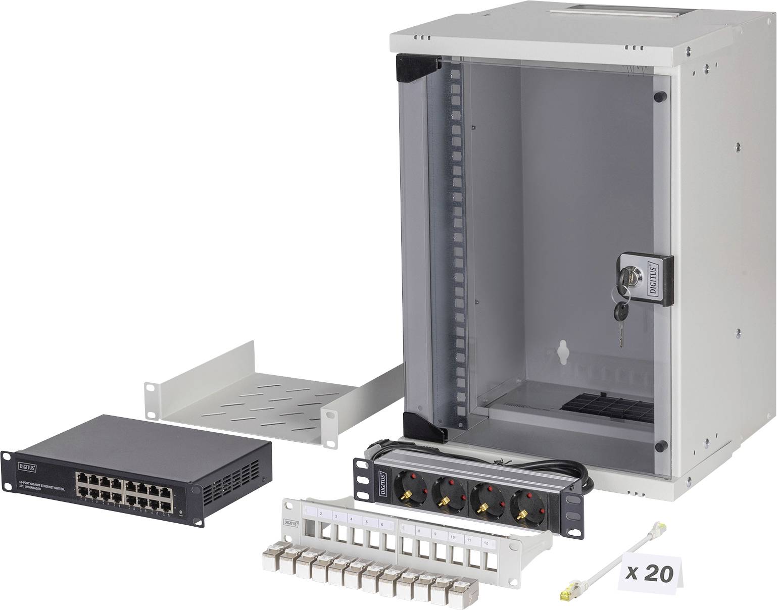 Digitus DN-49102-SET 10 Zoll Netzwerkschrank 9 HE Grau