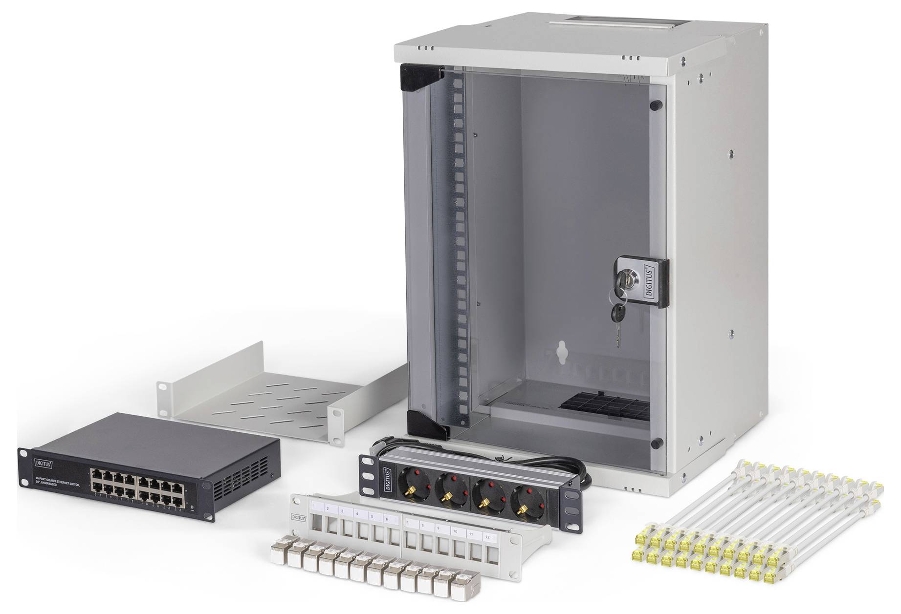 Digitus DN-49102-SET 10 Zoll Netzwerkschrank 9 HE Grau