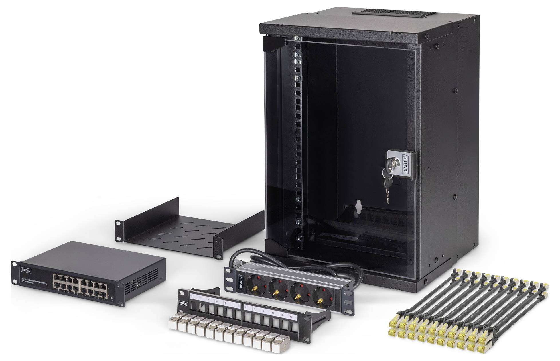 Digitus DN-49103-SET 10 Zoll Netzwerkschrank 9 HE Schwarz