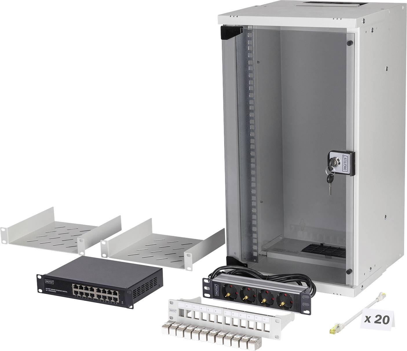 Digitus DN-49104-SET 10 Zoll Netzwerkschrank 12 HE Grau