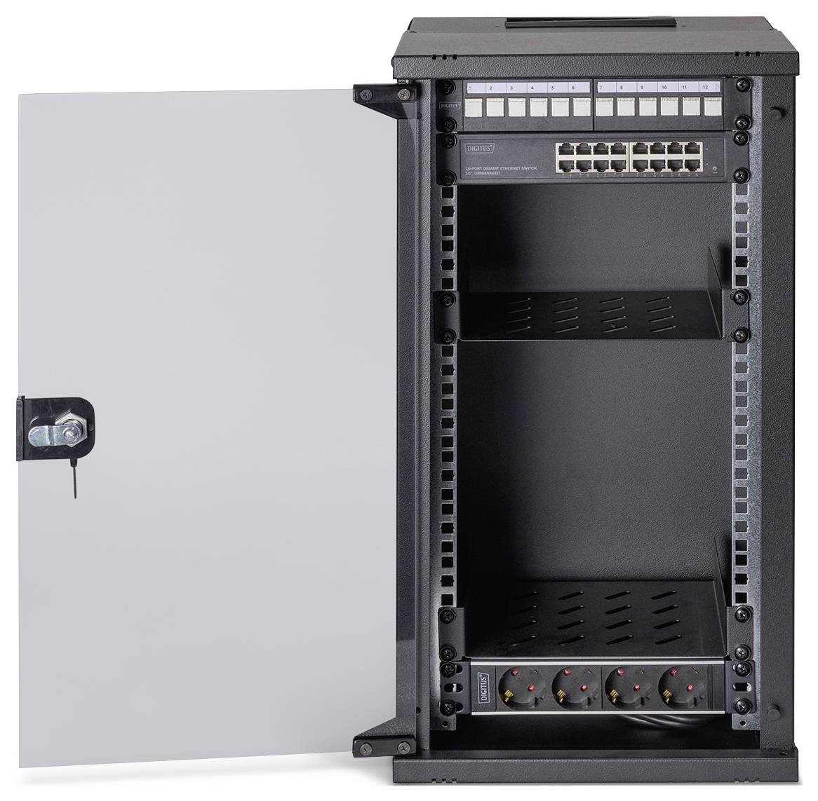 Digitus DN-49105-SET 10 Zoll Netzwerkschrank 12 HE Schwarz