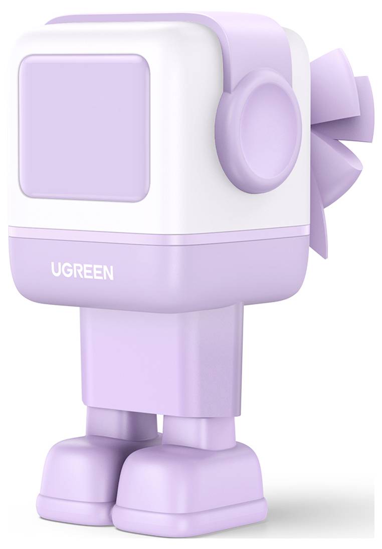 Eine pastelllila Robotfigur mit großem, bildschirmähnlichem Kopf, runden Ohren und der Markenbezeichnung 'UGREEN' auf ihrem Körper.