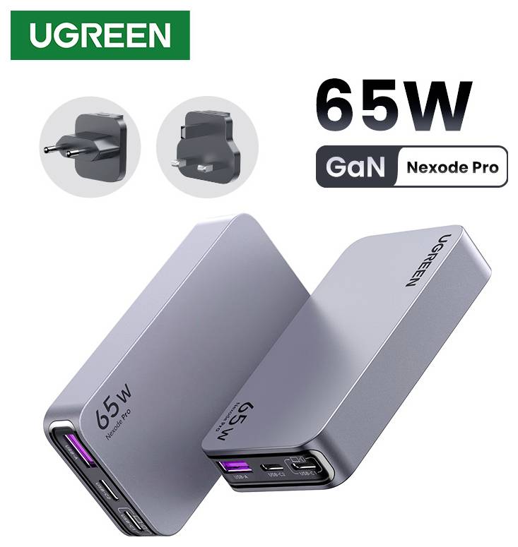 UGREEN Nexode Pro Ladeadapter 65W USB-C® Buchse, USB-C® Buchse, USB-A Buchse Grau Innenbereich