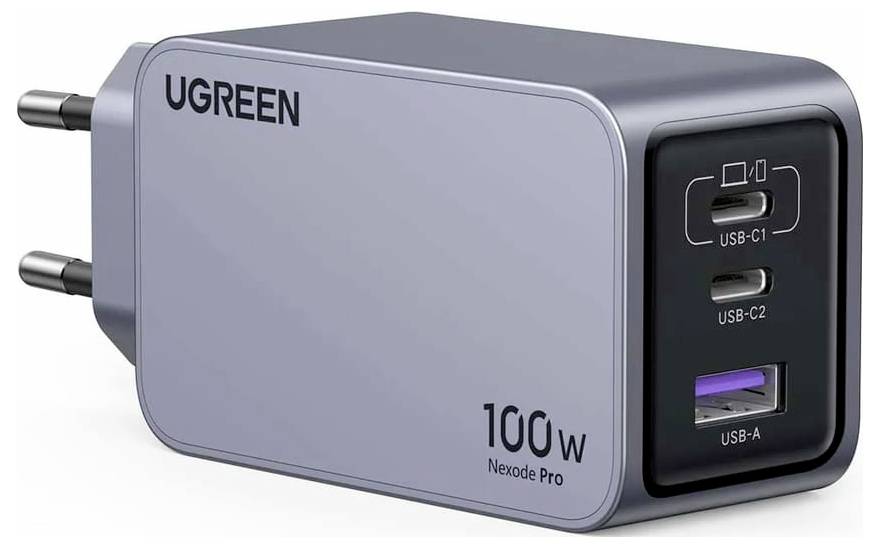 UGREEN Nexode Pro Ladeadapter 100 W USB-C® Buchse, USB-C® Buchse, USB-A Buchse Schwarz, Grau Innenbereich