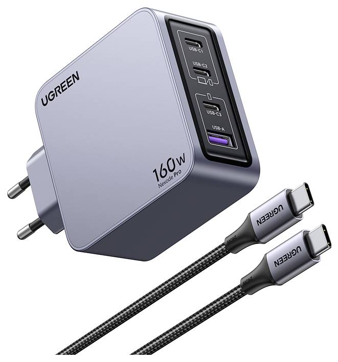 UGREEN Nexode Pro Ladeadapter 160W USB-C® Buchse, USB-C® Buchse, USB-C® Buchse, USB-A Buchse USB PD Schwarz, Grau Innenbereich
