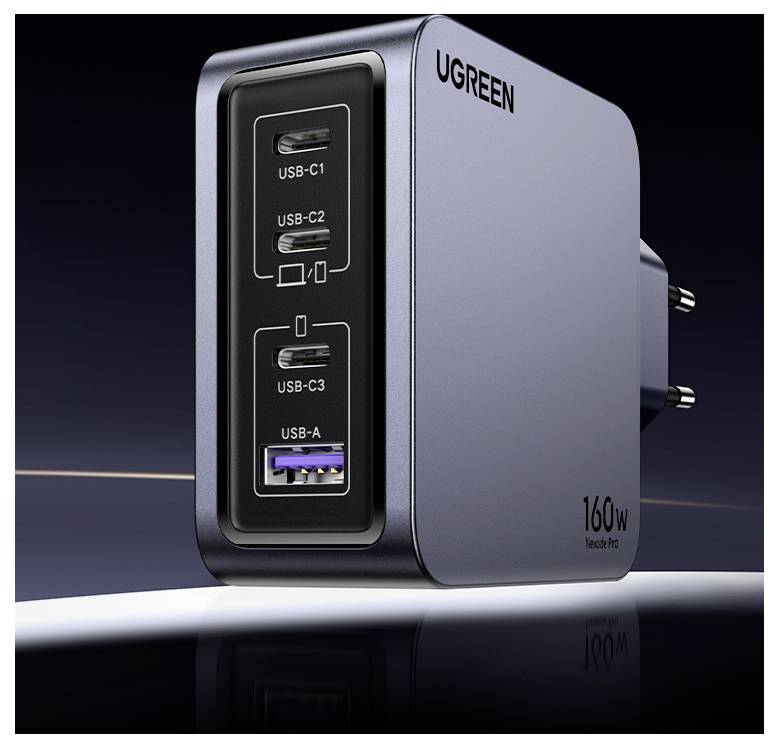 UGREEN Nexode Pro Ladeadapter 160W USB-C® Buchse, USB-C® Buchse, USB-C® Buchse, USB-A Buchse USB PD Schwarz, Grau Innenbereich