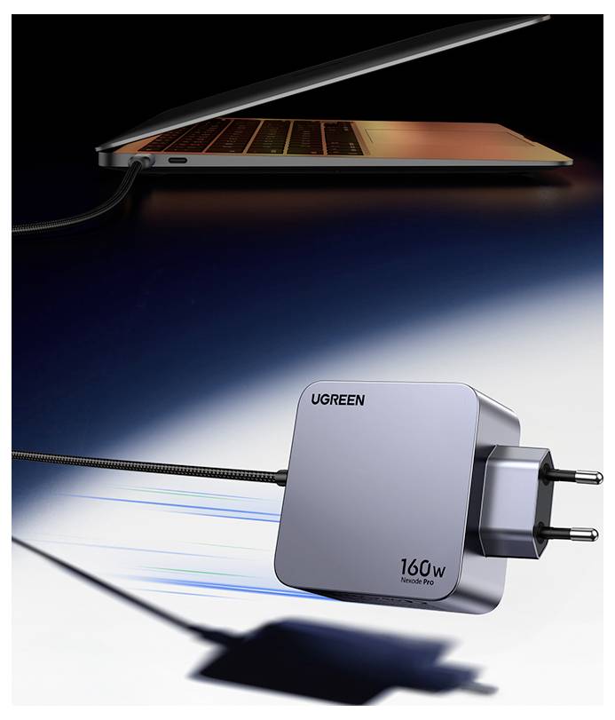 UGREEN Nexode Pro Ladeadapter 160W USB-C® Buchse, USB-C® Buchse, USB-C® Buchse, USB-A Buchse USB PD Schwarz, Grau Innenbereich