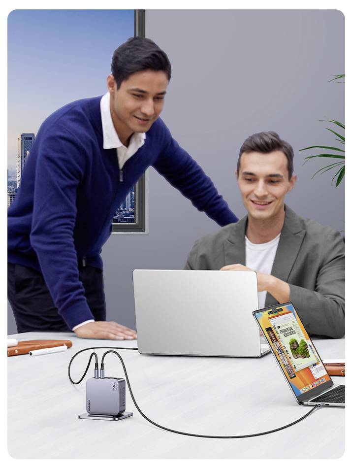 UGREEN Nexode Pro Ladeadapter 160W USB-C® Buchse, USB-C® Buchse, USB-C® Buchse, USB-A Buchse USB PD Schwarz, Grau Innenbereich