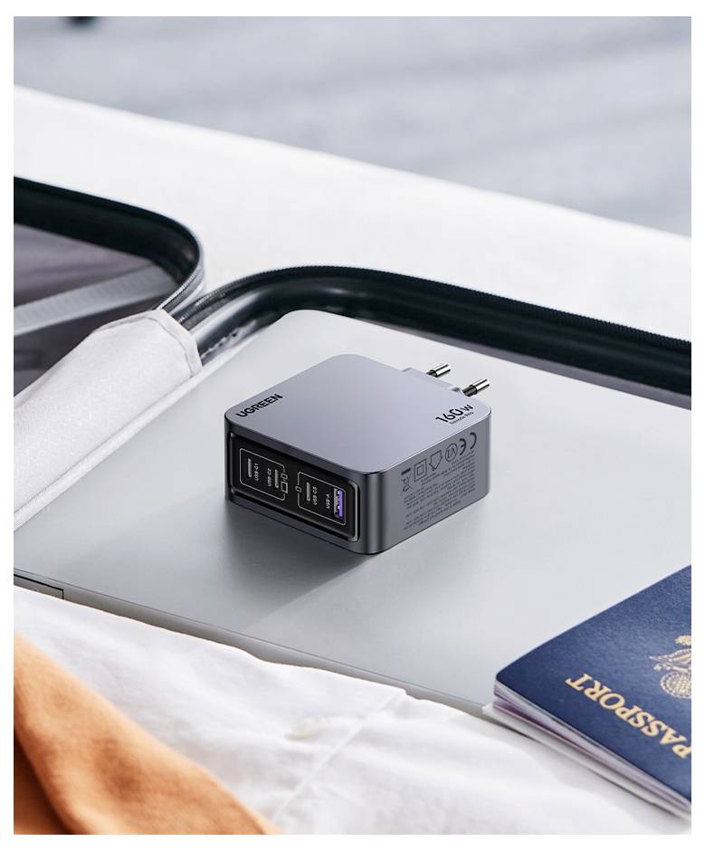 UGREEN Nexode Pro Ladeadapter 160W USB-C® Buchse, USB-C® Buchse, USB-C® Buchse, USB-A Buchse USB PD Schwarz, Grau Innenbereich