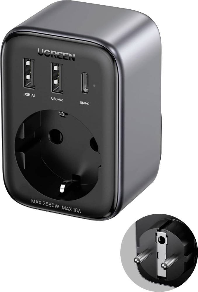 UGREEN Nexode Ladeadapter 2990W USB-A Buchse, USB-A Buchse, USB-C® Buchse, Schutzkontakt-Steckdose Schwarz Innenbereich