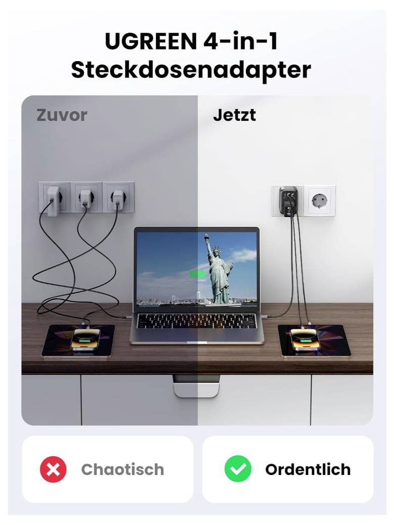 UGREEN Nexode Ladeadapter 2990W USB-A Buchse, USB-A Buchse, USB-C® Buchse, Schutzkontakt-Steckdose Schwarz Innenbereich