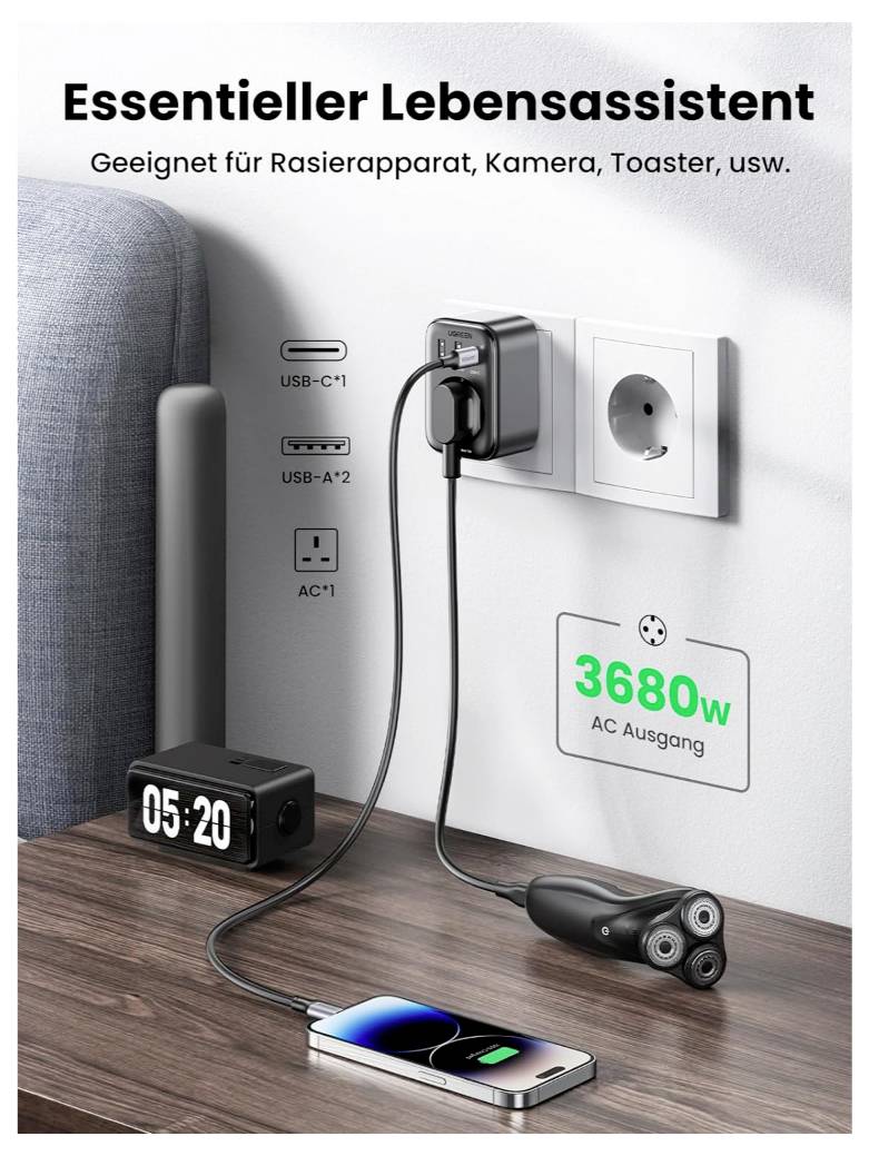 UGREEN Nexode Ladeadapter 2990W USB-A Buchse, USB-A Buchse, USB-C® Buchse, Schutzkontakt-Steckdose Schwarz Innenbereich