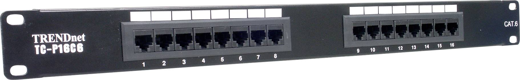 16-Port-Patchpanel mit nummerierten Ethernet-Ports, beschriftet von 1 bis 16.